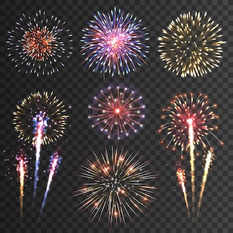 Firework pictograms black background set