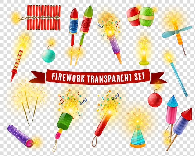 Free vector firework sparlers firecrackers transparent background set