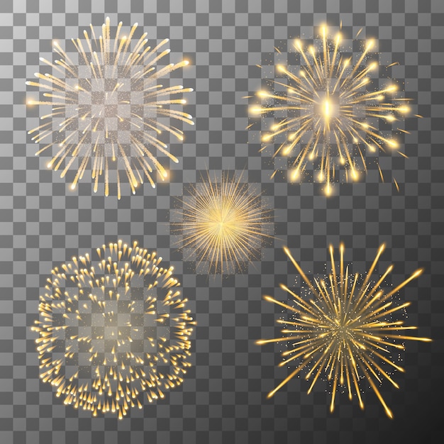 Fireworks bursting in various shapes