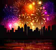 Free vector fireworks city background