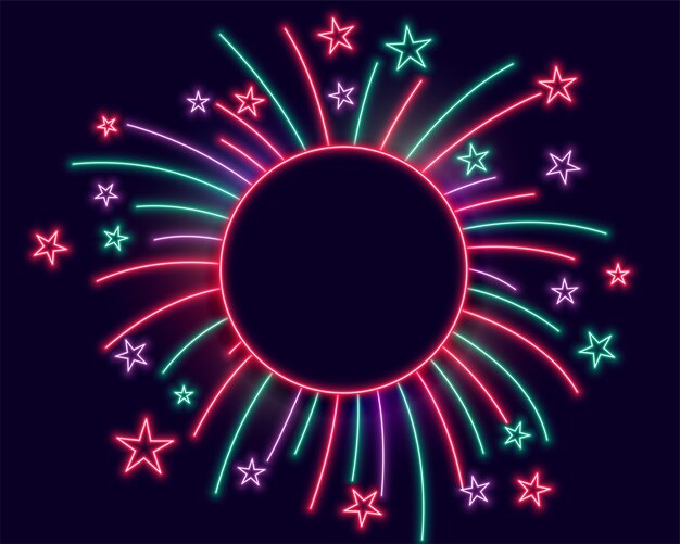 Fireworks neon lights frame with text space