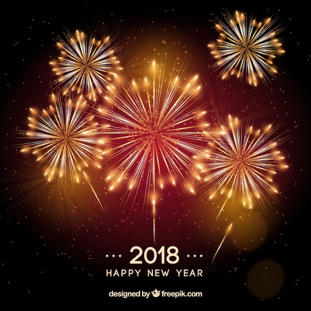 Fireworks new year 2018 background in red