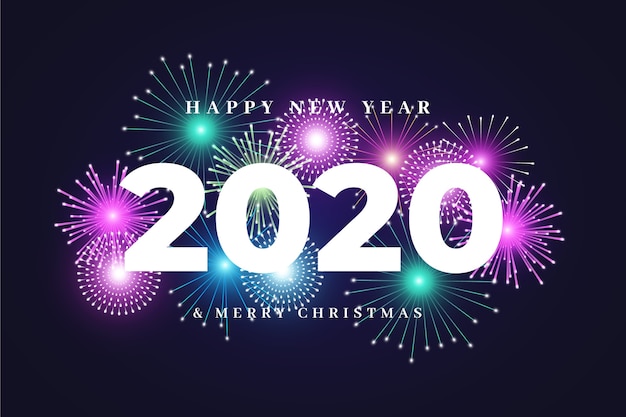 Free vector fireworks new year 2020 background