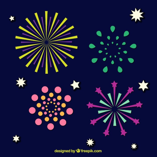 Free vector fireworks pack with stars