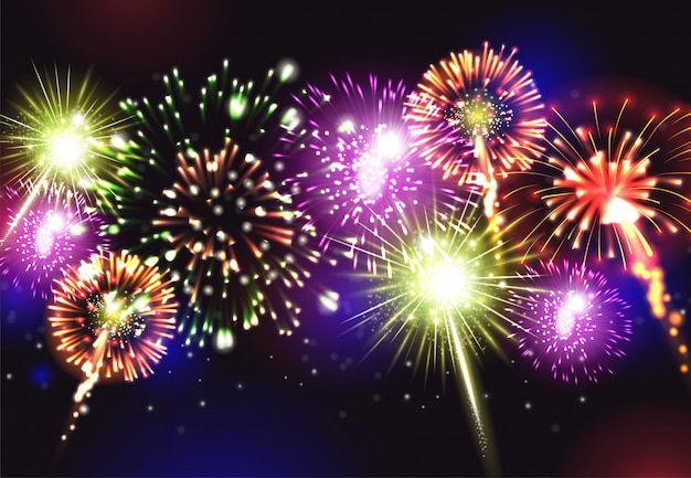 Free vector fireworks realistic with party celebration