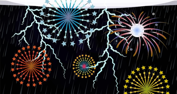 Free Vector fireworks in a thunderstorm