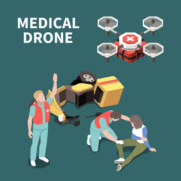 First aid isometric composition with injured woman illustration