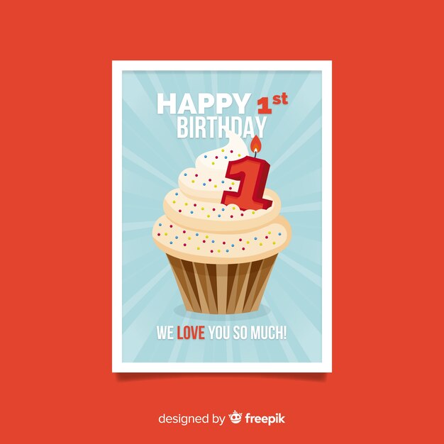 Free vector first birthday big cupcake card template