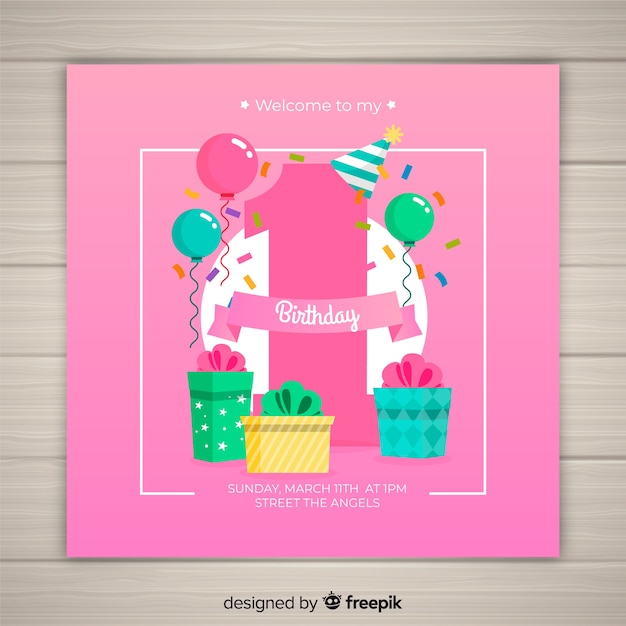 Free vector first birthday big number card template