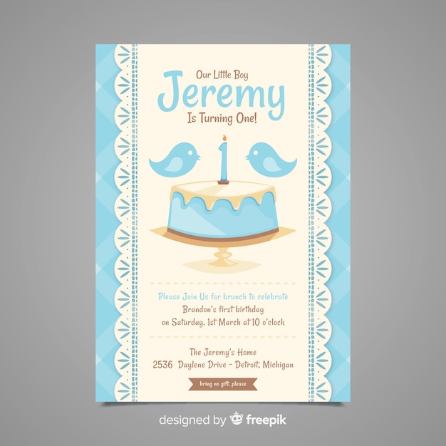 First birthday birds cake invitation