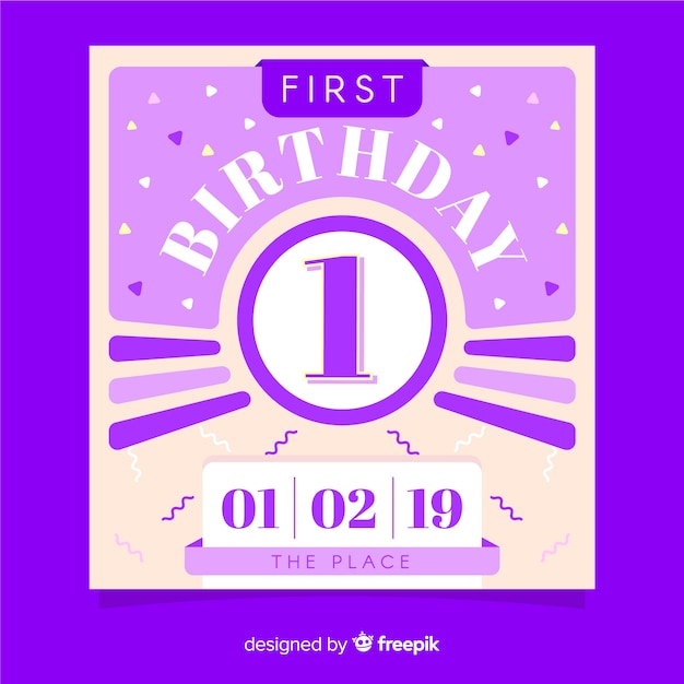 Free vector first birthday card