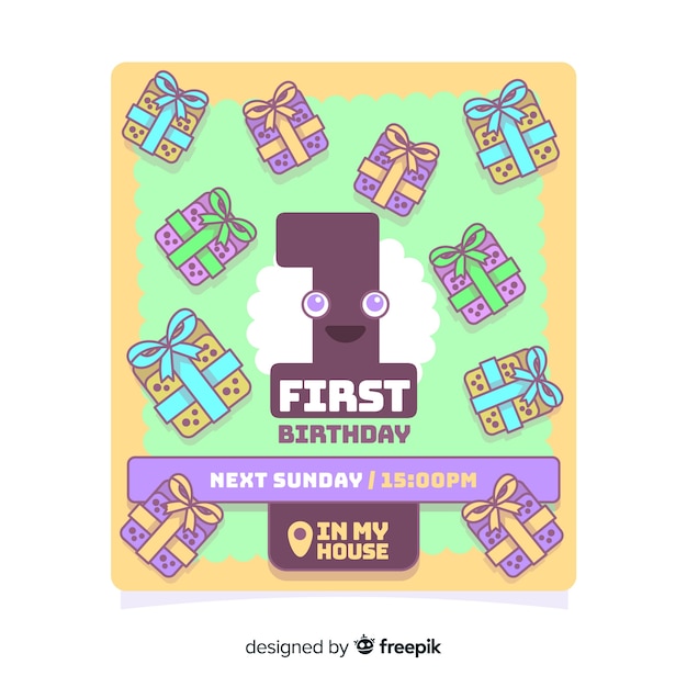 Free vector first birthday card