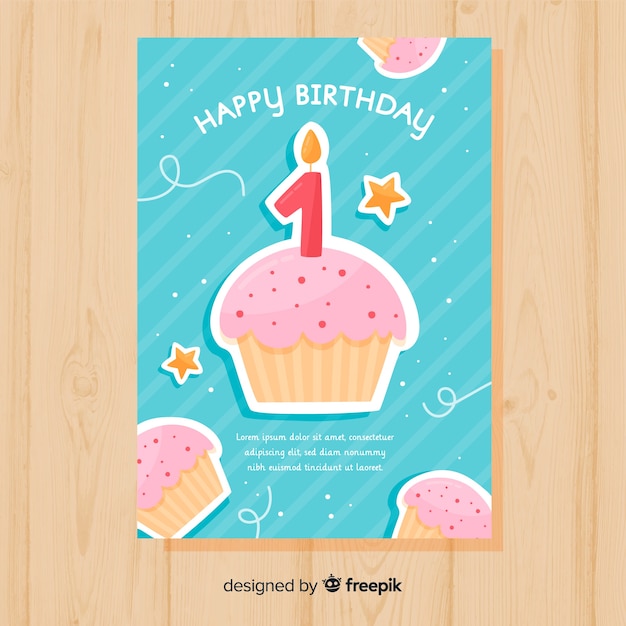 Free vector first birthday cupcakes greeting