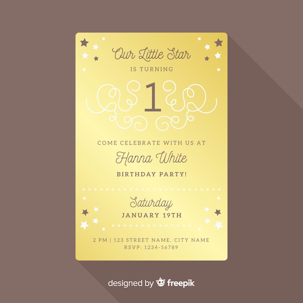 Free vector first birthday golden card template