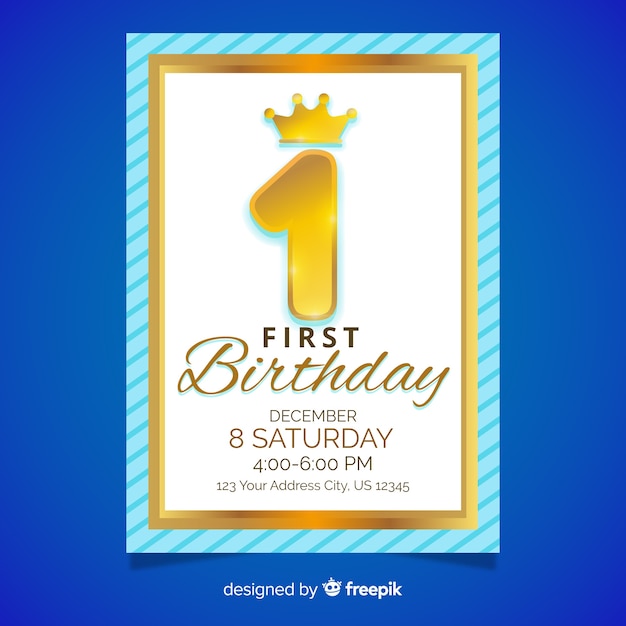 Free vector first birthday golden number card