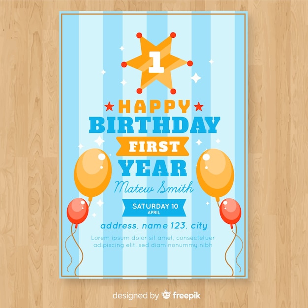 First birthday invitation card with striped background