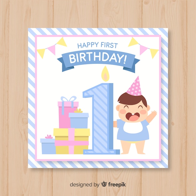 Free vector first birthday invitation card