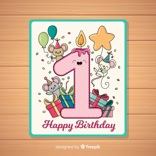 Free vector first birthday invitation card