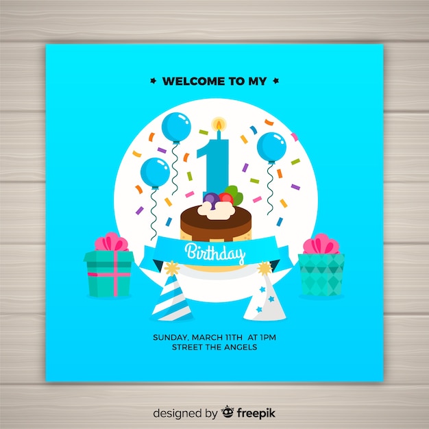 Free vector first birthday party card template