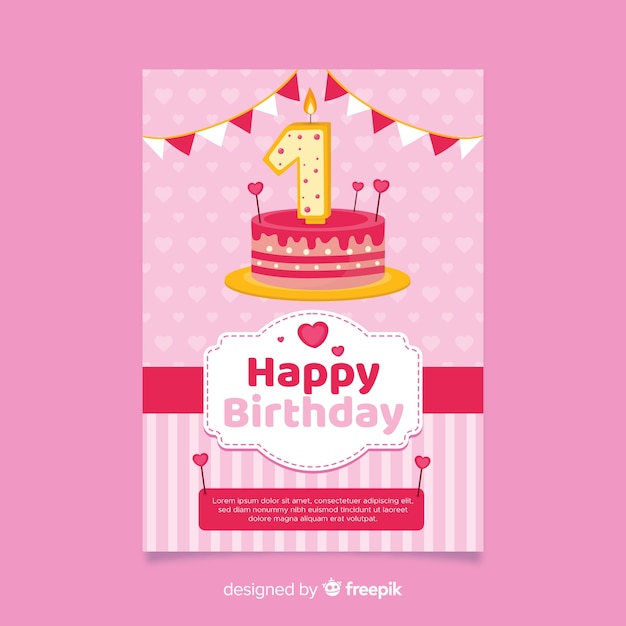 Free vector first birthday party invitation card