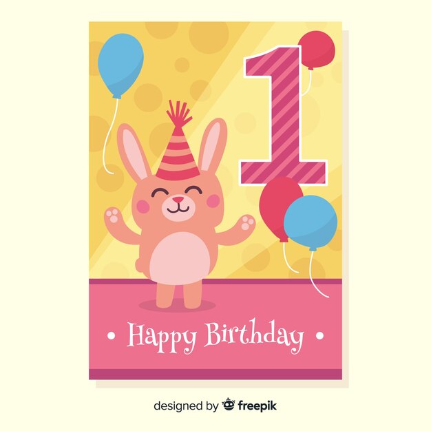 First birthday rabbit with hat greeting