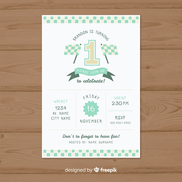 First birthday race card template