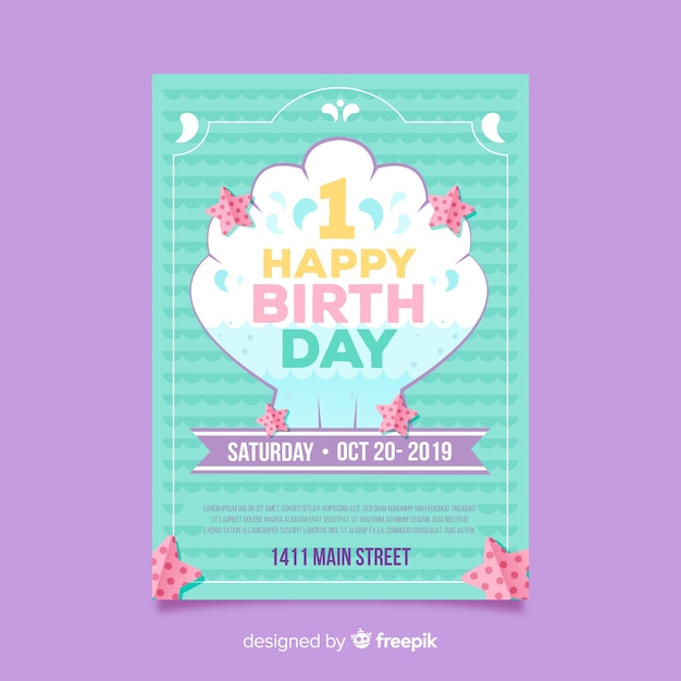 Free vector first birthday shell card