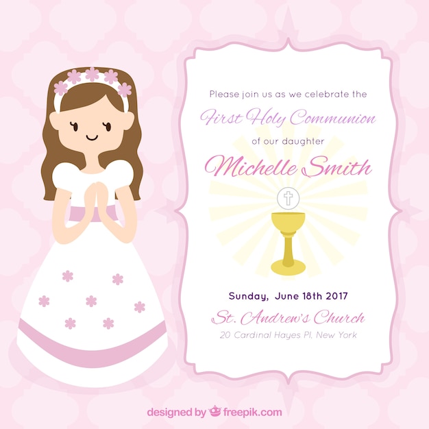 Free vector first communion girl  invitation