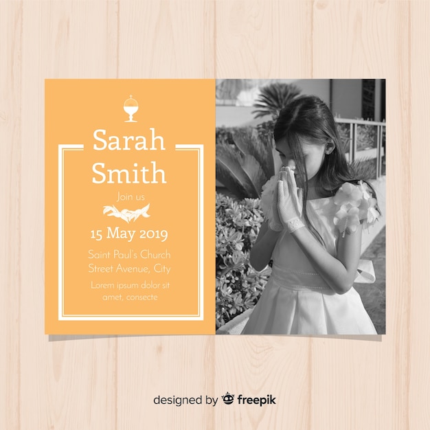 First communion invitation template with hoto