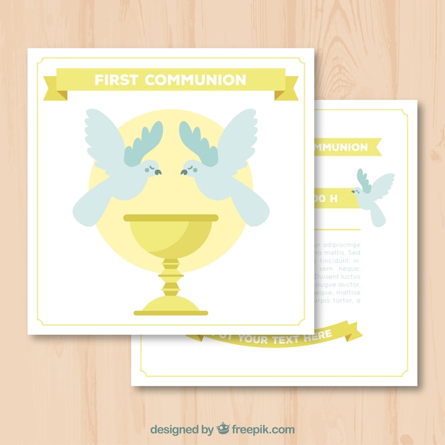 Free vector first communion invitations with dove and chalice