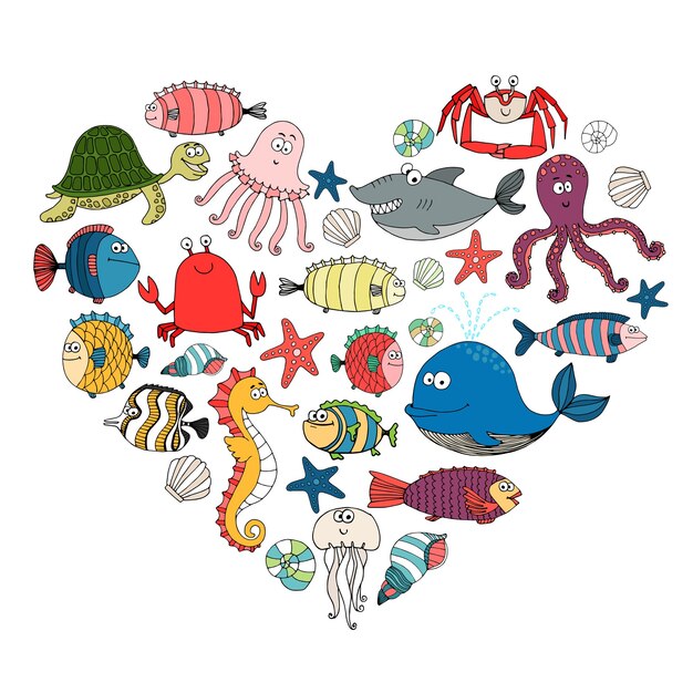 海の生き物イラスト 無料のベクター