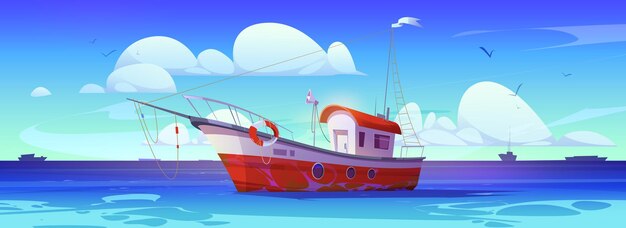 Free vector fish boat in sea commercial ship in ocean vector