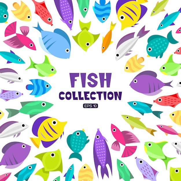 Vettore gratuito collezione di pesci stile cartone animato illustrazione di diversi pesci