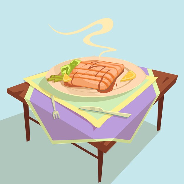 魚料理漫画イラスト 無料のベクター