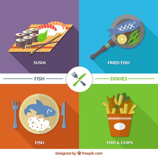 Бесплатное векторное изображение Рыбные блюда