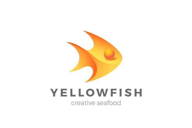 魚のロゴの3Dデザイン。シーフードレストラン店のロゴタイプ