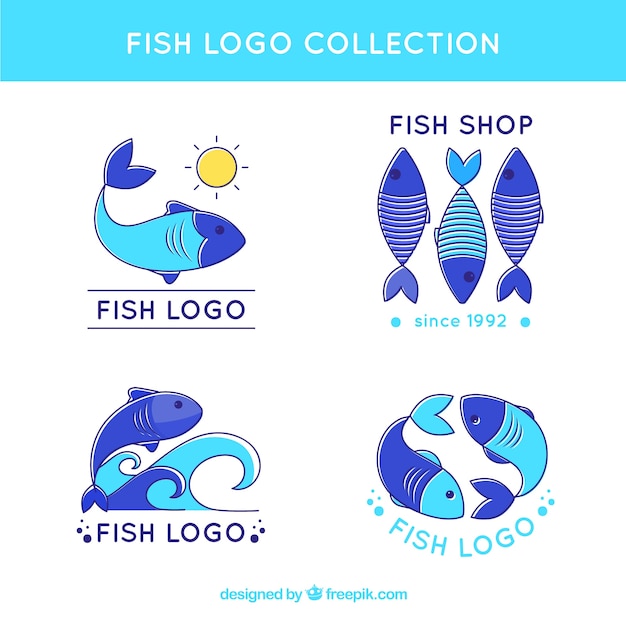 Fish logos collection in different blues