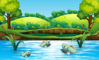 Free vector fish in the pond