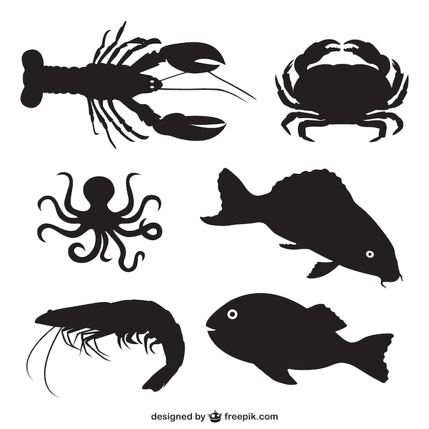 Fish and shellfish silhouettes