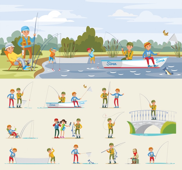 Free vector fishing activity concept