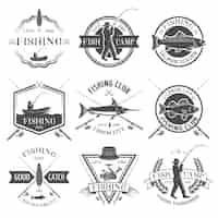 Free vector fishing club black emblems set