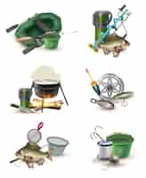 Free vector fishing gear accessories 6 icons set