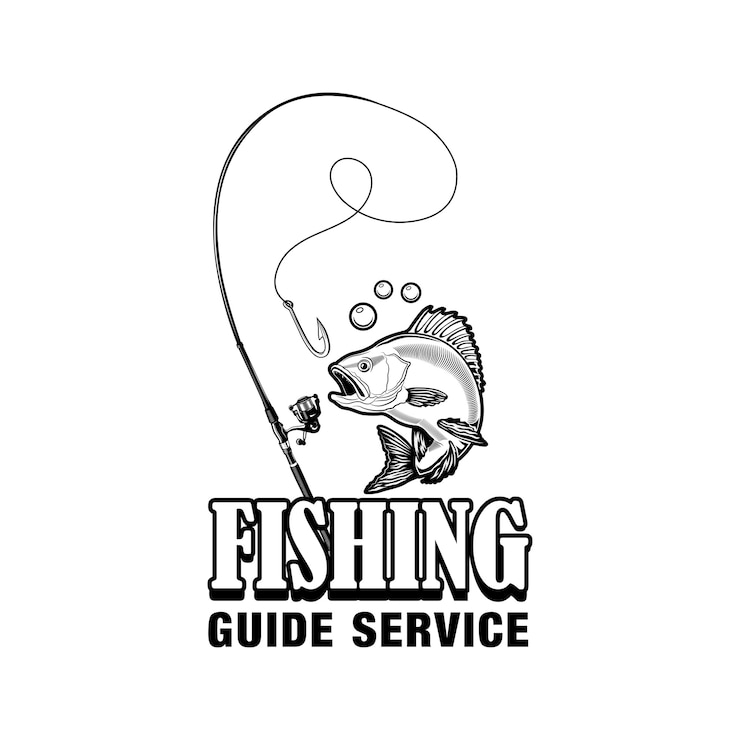 Free Vector fishing guide service label vector illustration. fish, tackle, hook and text. fishing or sport concept for club or community emblems and badges templates