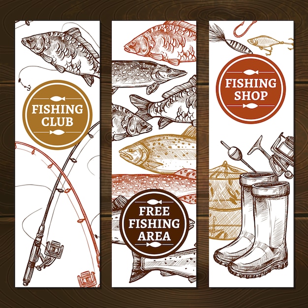 Free vector fishing hand drawn banners set