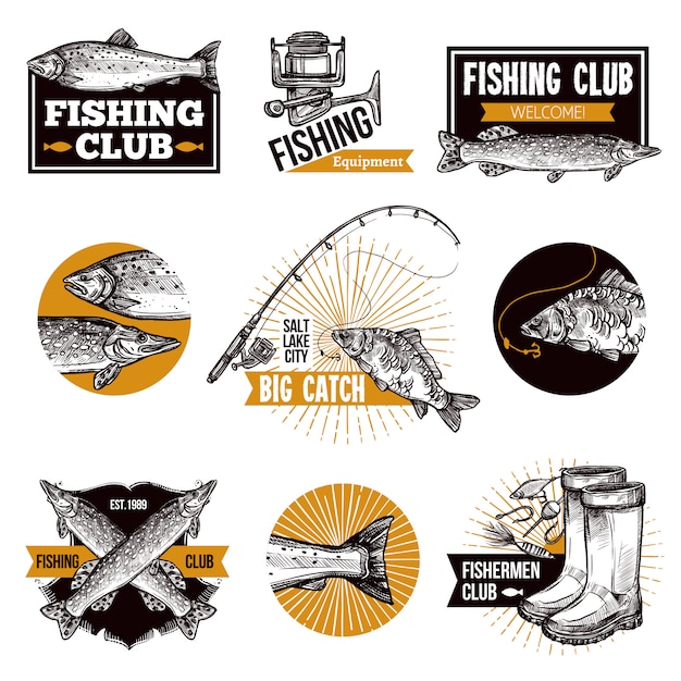 Free vector fishing logo emblems set