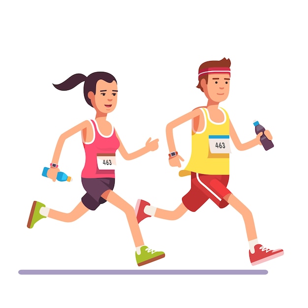 Free vector fit couple running a marathon together