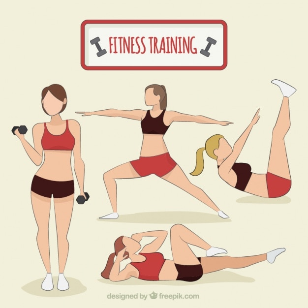 Бесплатный Вектор fit женщины показаны четыре позы
