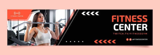 Free vector fitness center   twitch banner  template