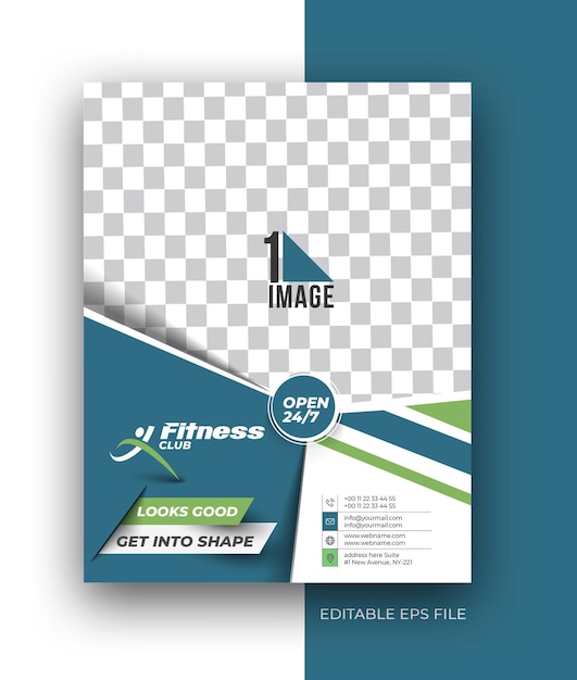 Free vector fitness club a4 brochure flyer poster design template.