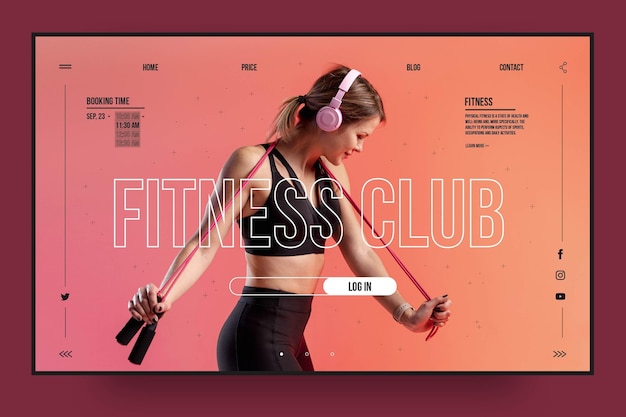 Free vector fitness club landing page template